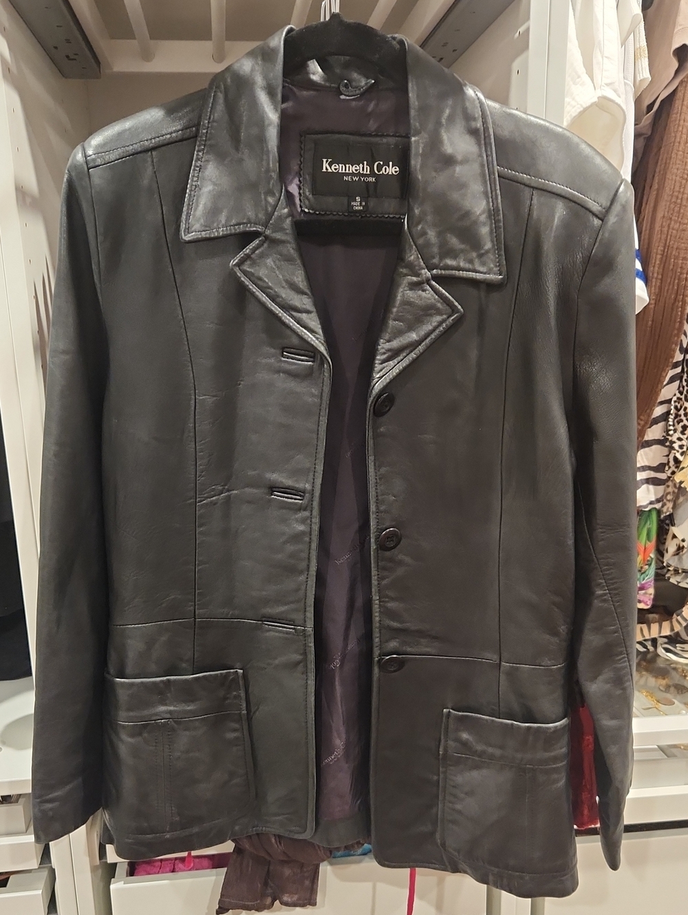 Kenneth Cole Black 100% Genuine Lamb Leather Blazer